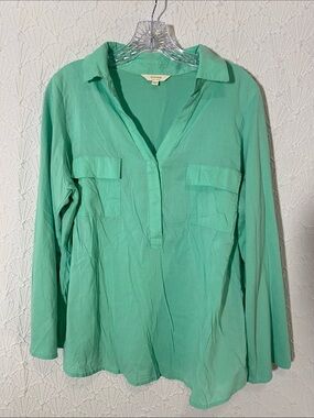 Sonoma Mint Green Long-Sleeve Tunic Blouse 1X Super Soft Lightweight Fabric
